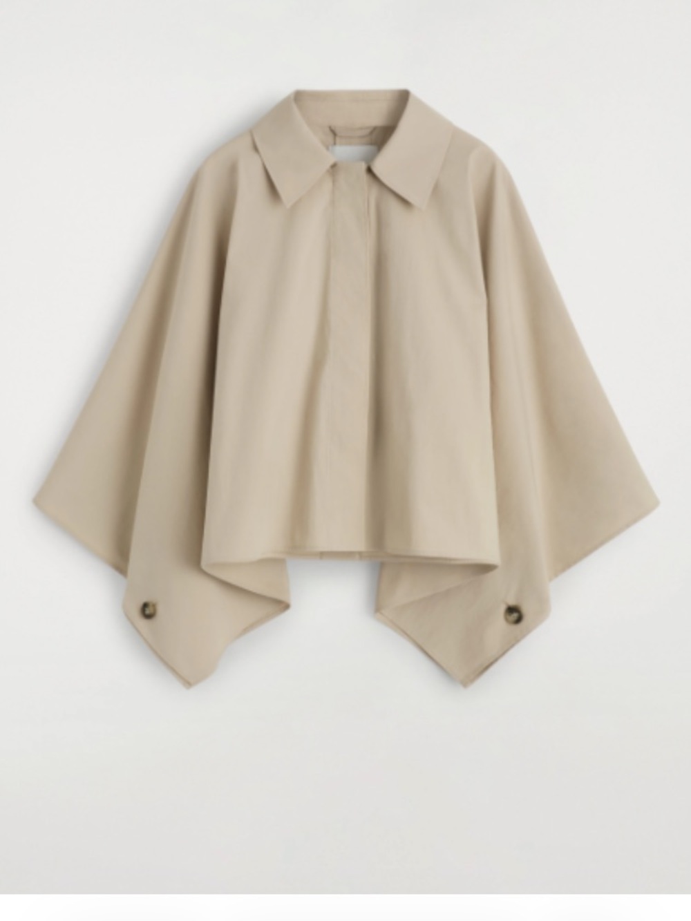 COS Cropped Trench Cape Coat Beige Oversized Organic Cotton XS/S